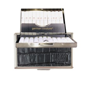 GC Stainless Steel Embroidery Case Compatible with IQOS Iluma Prime Terea, Heets and Lil Sticks with Elegant Genuine Leather Crocodile Embossed Embroidery Box Case, Black Crocodile