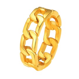 Mens Gold Rings for Men Rapper Hip Hop Bling Stainless Steel Jewelry Cuban Link Thick Chain Gold Ring for Man