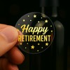 100 x Happy Retirement Party Favor Stickers, Transparent Gold Foil
