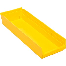 Plastic Shelf Bin Nestable 8-3/8"W X 23-5/8" D X 4" H Yellow - Lot of 6