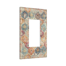 Boho Moroccan Trellis Cream Single Rocker Light Switch Cover 1 Gang Outlet Cover Decorative Gfci Electrical Wall Plate Dimmer Switchplate Faceplate for Farmhouse Bathroom Decora