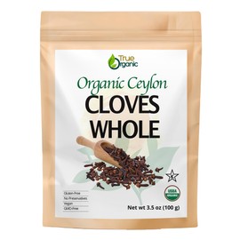 True Organic Ceylon Cloves Whole, 3.5 ounces, Premium Quality, USDA Organic & Kosher Certified, Non-GMO, Fresh Organic Cloves, Pure Ceylon Premium Quality.