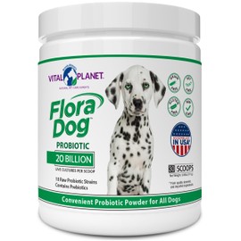 Vital Planet Vital Planet - Flora Dog Probiotic Powder Supplement with 20 Billion Cultures and 10 Strains, High Potency Immune and Digestive Support Probiotics for Dogs, 3.92 oz., 111 Grams, 30 Servings