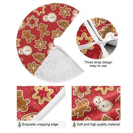 Red Gingerbread Man Christmas Tree Skirt Decorations Winter Snowflake Snowman Xmas Tree Mat 36 inch for Holiday Party Supplies Rustic Ornaments Mini Tree Skirt