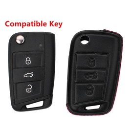 M.JVisun Genuine Leather Case Cover for Volkswagen Atlas e-Golf Golf Jetta Lamando Polo for Tiguan for Touran L Key Car Key with Key Fob - Leather - Black