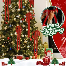 Draupnir Velvet Christmas Bow 10 PCS Red Velvet Bows for Christmas Tree Topper Staircase Wreath 23.62x15.75 inch Large Bow for Christmas Indoor Outdoor Decoration