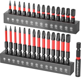 ANVINKU 29PCS Torx Bit Set, T5-T40 Torx Security Bits Set, S2 Steel 1'' & 2'' Tamper Proof Star Screwdriver Bit, Magnetic Security Screwdriver Bits with 2.3'' Quick Change Extension