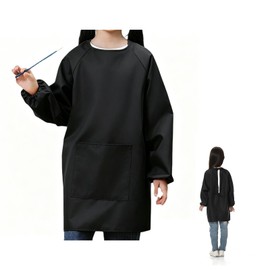 [Solxion] スモック 120-140cm 子供用 長袖 スモック 男の子 女の子 給食着 給食エプロン お絵かき 書道 作業用 幼稚園 保育園 ブラック
