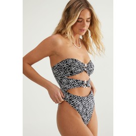 Nasty Gal Women's Standard Floral Textured Cut Out Flower Trim Swimsuit, Black