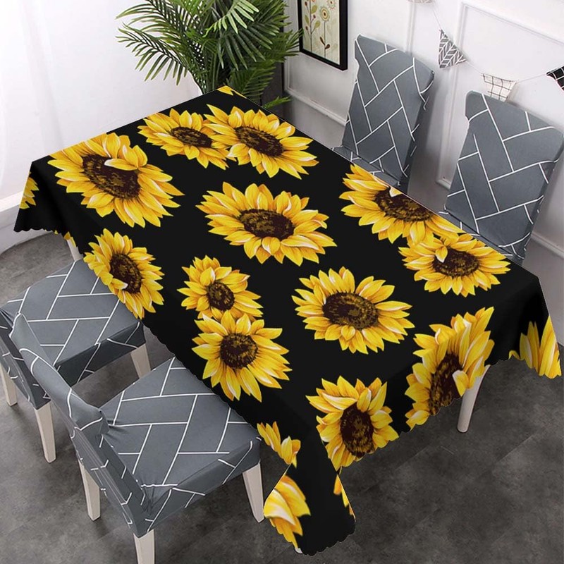 Walmsco Tablecloth Yellow Sunflower Black Decor For Dining Room Kitchen