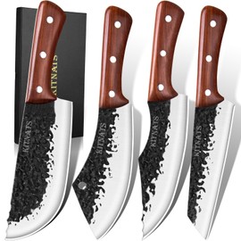 KITNATS 4PCS Hand Forged Butcher Knife Set - Kiritsuke Knives, Meat Cleaver Knife, Boning Knives, Butcher Knives, High Carbon Steel Meat Cutting Knives for Home Kitchen & Outdoor…