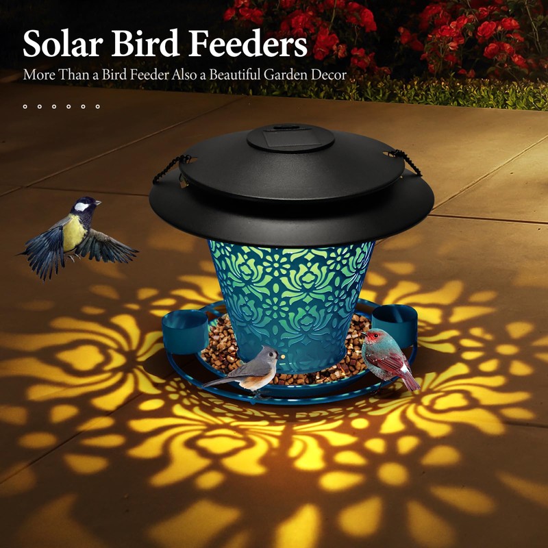 Solar Bird Feeders for Outside Hanging Metal Wild Bird Feeder