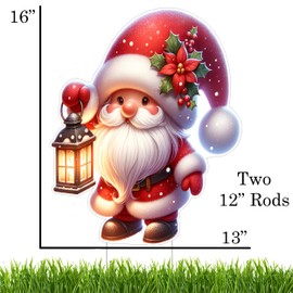 Christmas Gnomes Gnome Santa Claus Christmas Classic Yard Sign for Home Decor and Lawn Decoration With Stakes, Happy Holidays Merry Christmas, XMAS Holiday Sign (Santa Lantern 2)
