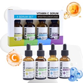 Age Defying Serum 4 Pack with Vitamin C, Retinol and Hyaluronic Acid - Lightening Spots and Brightening Skin Tone，Boost Skin Collagen, Hydrate & Plump Skin, Night Cream for Women Anti Aging