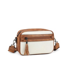 MASINTOR Crossbody Purses for Women Vegan Leather, Travel Purse Shoulder Handbag with Adjustable Strap, Fashionable Women’s Travel Bags with and Tassel Brown with Off-White