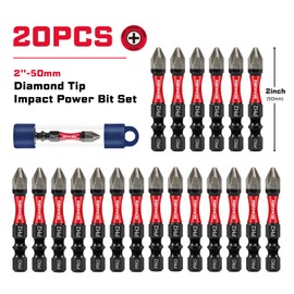 Geinxurn 20Pcs Diamond Coated Impact Screwdriver Bit Set, 2 Inches #2 Phillips Power Driver Bits, Magnetic S2 Steel PH2 Screwdriver Bits Set with Tubes Package
