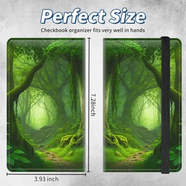 BFSEROBJ Checkbook Covers for Personal Checkbook Duplicate Checks RFID Blocking Checkbook Cover for Women Men with Elastic Strap Card Slots Pen Holder - Forest Green