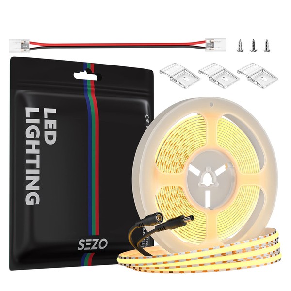 SEZO FCOB COB LED Strip Light Warm White 3000K 16.4ft/5m