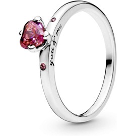 Ring New 2022 Maria Quelle Silver Heart Red You and Me Cubic Zirconia Solitaire Rosary Set Real Stone Circle Sterling Silver Plated Girls Available in 4 Sizes, Silver, Cubic Zirconia