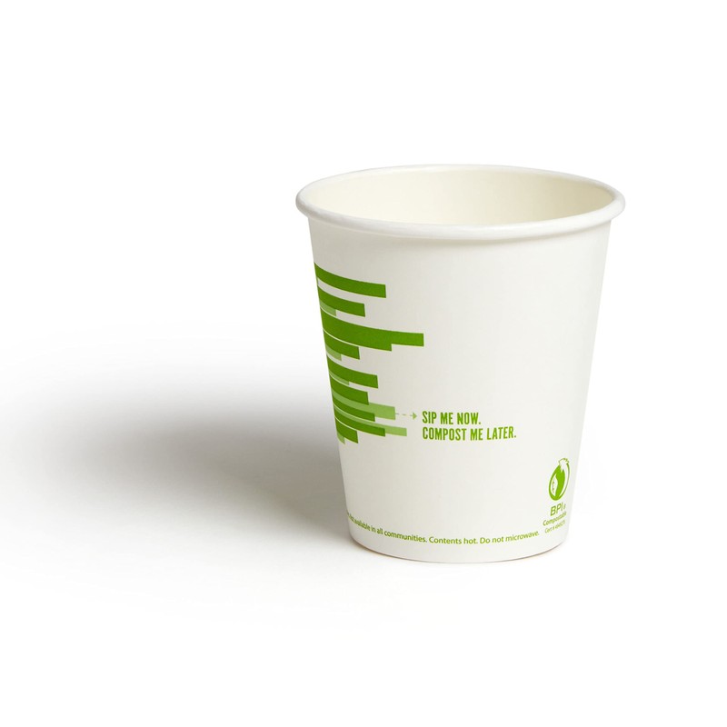 Perk Staples Compostable Paper Hot Cup, 10 Oz., White/Green