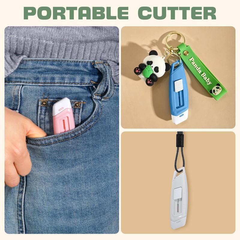 3-Pack Mini Ceramic Box Cutter, Retractable Utility Knife with Safety