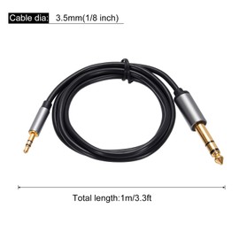 QUARKZMAN TRS Aux Cable 3.5mm Male to 6.5mm Male Auxiliary Audio HiFi Headphone Cable 3.3 Feet Nylon Braided for Phone Headphone Speaker Stereo Echo, Grey