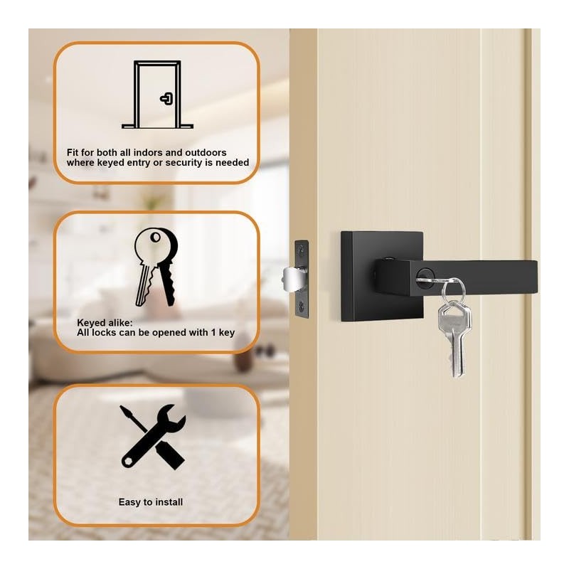 Probrico Keyed Alike Black Door Handle, Heavy Duty Flat Square