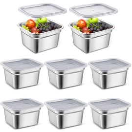 Suttmin 8 Pcs 1/6 Size Hotel Steam Table Pans with Lids, Stainless Steel Food Containers and PP Plastic Covers, Anti-clogging Steamer Pans for Buffet, Catering, Restaurant, and Food Prep(4" Deep)