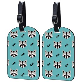 Neidius Luggage Tags for Suitcase 2 Pack Raccoon Leather Luggage Tags with Name Tag Privacy Cover,Women Men Airport Cruise Luggage Travel Essentials