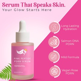 Pink Peptide PDRN Serum with Salmon DNA 1% & 5 Peptide Complex – Hydrating Anti-Aging Face Serum for Fine Lines, Wrinkles, Neck, Collagen Boost & Skin Repair – 30ml