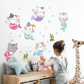 Buer Homie Cat Wall Stickers for Children, Funny Cat Wallpaper Stickers, Glass Animals Vinyl, Animal Wall Stickers for Kids Bedrooms Bathroom, Ocean Themed Party Decorations