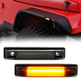D-Lumina Fender Flare Side Marker Light Assembly Smoked Lens Amber for Je-ep Wrangler TJ JK JL Bushwacker Flat Style Fender Flares, Front Fender Turn Signal Lamp Powered by 18-SMD LED, Pack of 2