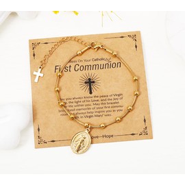 bkllww Faith Inspired Christian Bracelet for Women - Gold Engraved Bible Verse Jewelry with Cross Charm, Spiritual Gift for Her Easter & Mother's Day & Birthday gift (First Communion)