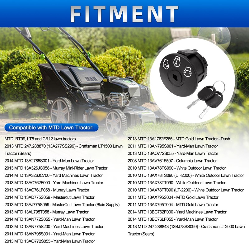 Lawn Mower Ignition Switch with Key 5 terminals Compatible with