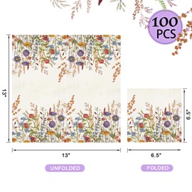 100 servilletas de papel floral, 3 capas de acuarela, servilletas desechables de cóctel, servilletas clásico de flores silvestres, toallas de mano decorativas para baño, boda, baby shower, fiesta de