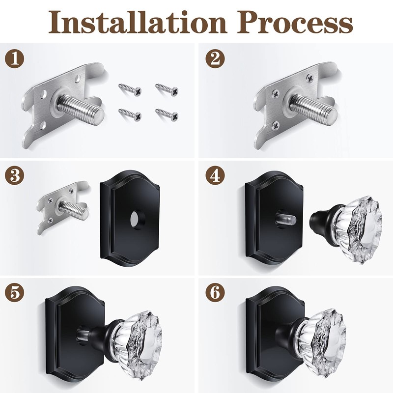 CLCTK 2 Pack Crystal Glass Dummy Door Knobs, Non-Turning Single