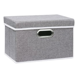Yawinhe Storage Box with Lid, Foldable Linen Cloth Clothes Storage Basket, Washable, Fabric Box, for Bedroom, Clothes Storage, 32 x 23 x 20 cm, Grey, Pack of 1, SNK023G-1