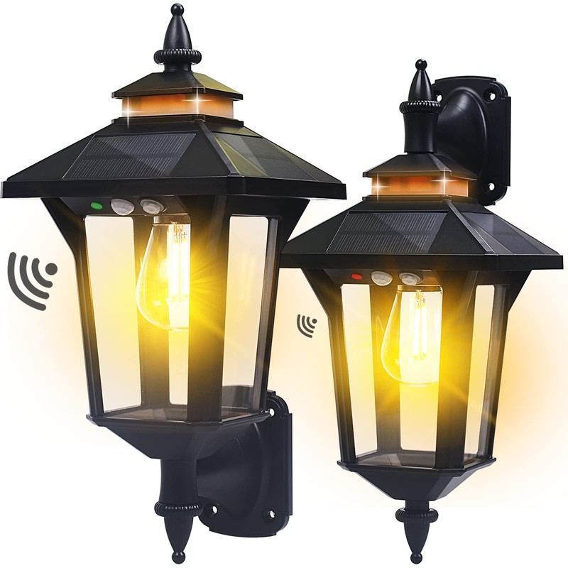 2 Pack Solar Wall Lantern Lights Outdoor with 3 Lighting