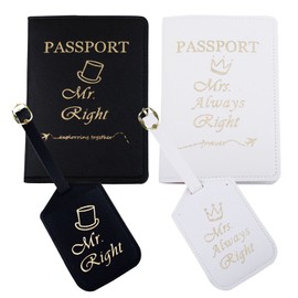 Snogisa passport holder mrs and mr, Passport Wallets Travel Holder Set,Honeymoon gift, Wedding Bridal Shower Gift,Travel Luggage Tags Passport Cover (Mr. Right and Mrs. Always Right)