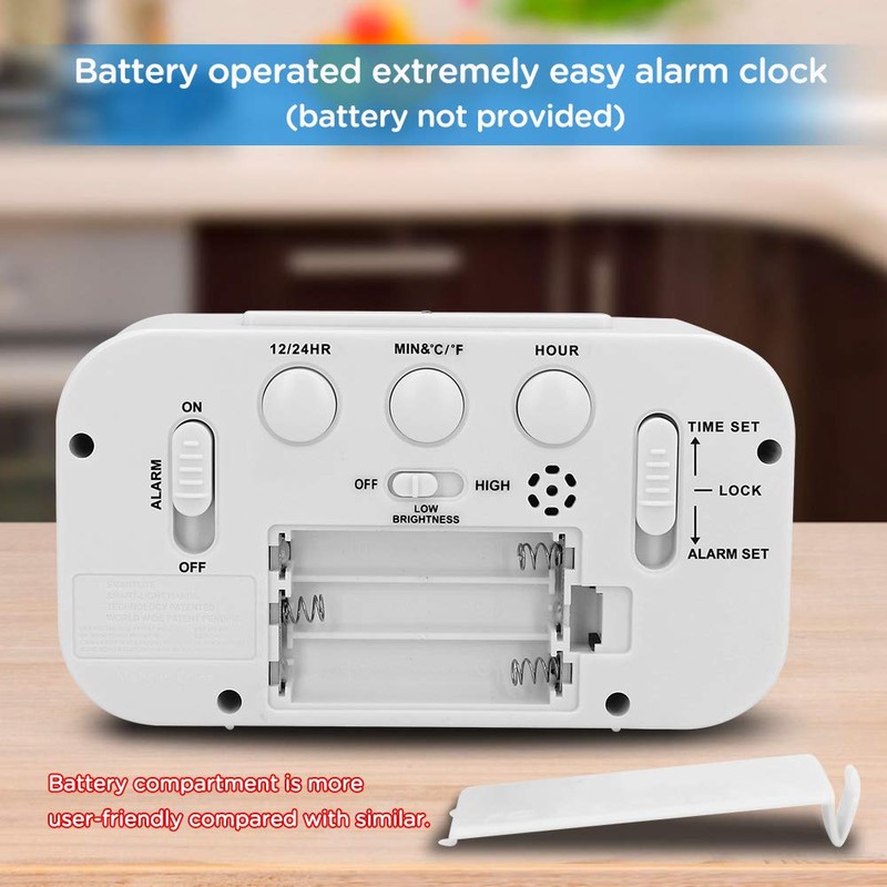Peakeep Night Light Digital Alarm Clock Battery Operated with Indoor