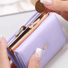 Joyesplay Women's Mini Wallet, Trifold Wallet, Compact, Coin Purse, Cute, Heart Wallet, Foldable, Small Wallet, Popular, Mini Wallet, Present, 4 Colors, Black, Blue, Purple, Pink, purple