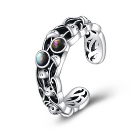 CRMAD Mushroom Ring for Women Sterling Silver Abalone Shell Ring Mushroom Vintage Jewelry Gift for Women