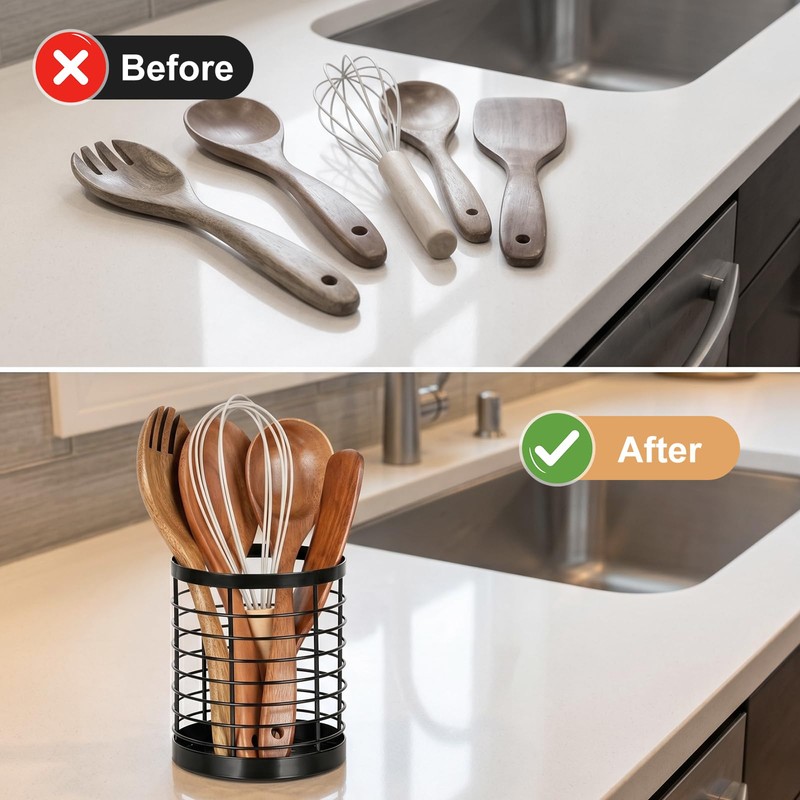 IWNTWY Utensil Holder for Kitchen Counter, Stainless Steel Utensil Crock