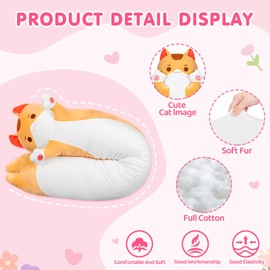 Long Cat Plush Body Pillow – Cute Brown Cat Plushies Soft Stuffed Animal, Extra-Long Cuddle Pillow, Gift for Kids & Girls 53"