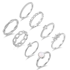 PLOMFOV Silver Plate Stacking Rings Set for Women CZ Heart Simple Cute Stackable Rings Dainty Trendy Statement Rings Plain Band Size Silver 10