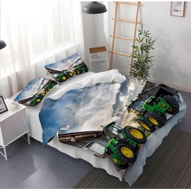 Leleyouzer Tractor Children's Bed Linen Set + 2 Pillowcases 50 x 75 cm, Children Teenagers Boys Tractor Bed Linen, Soft Microfibre Bed Linen with Zip (Tractor 1, 200 x 200 cm)