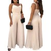 CHICME Women’s V Neck Spaghetti Strap Jumpsuits Wide Leg Pleated