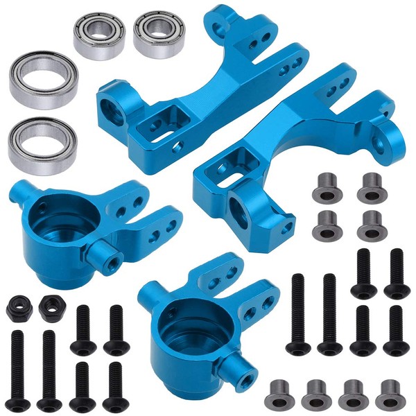 HobbyPark Aluminum Caster Blocks (c-hubs) & Steering Blocks for 1/10 Traxxas Slash 4x4,Upgrade Replacement of 6832 6837 Hop Ups (Blue)