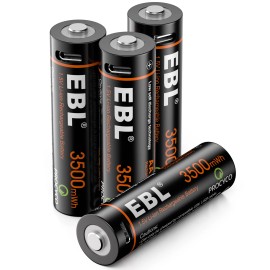 EBL 1.5V USB-C Rechargeable AA Lithium Batteries 3500mWh Double A Battery LOT - 4 Pcs