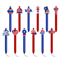 FYSUIMU 12 Pcs 4th of July Ballpoint Pens American Flag Red Blue Funny Patriotic Ink Pens Accessories for Independence Day USA Holiday Party Work Supplies